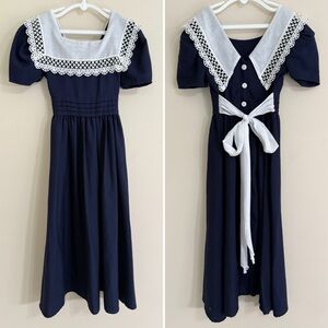 VINTAGE BONNIE JEAN Girls Navy Blue Sailor Dress 7 Union Made Usa 1990s Y2k Rare